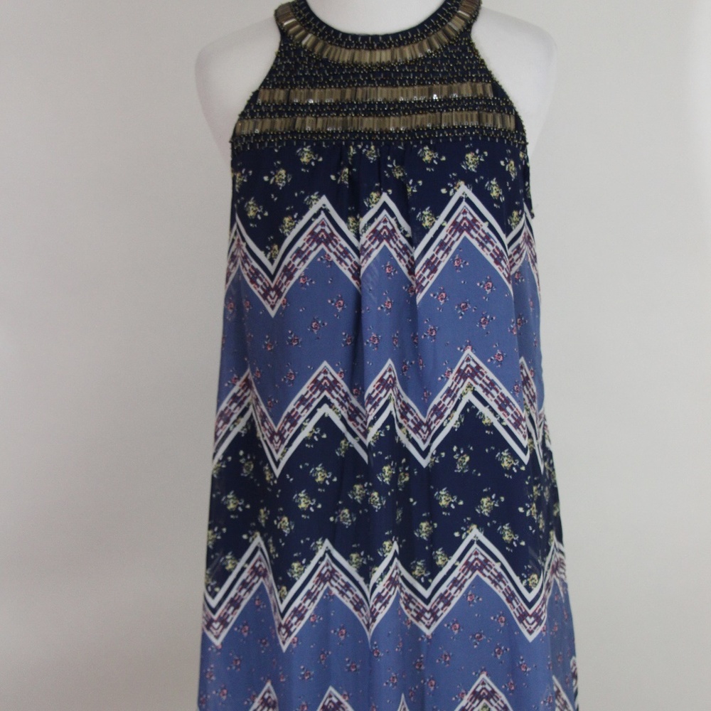 XHILARATION Blue/White Floral/Geometric Dress